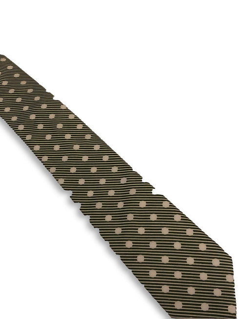 dark forest green and white striped with polka spot design cotton tie